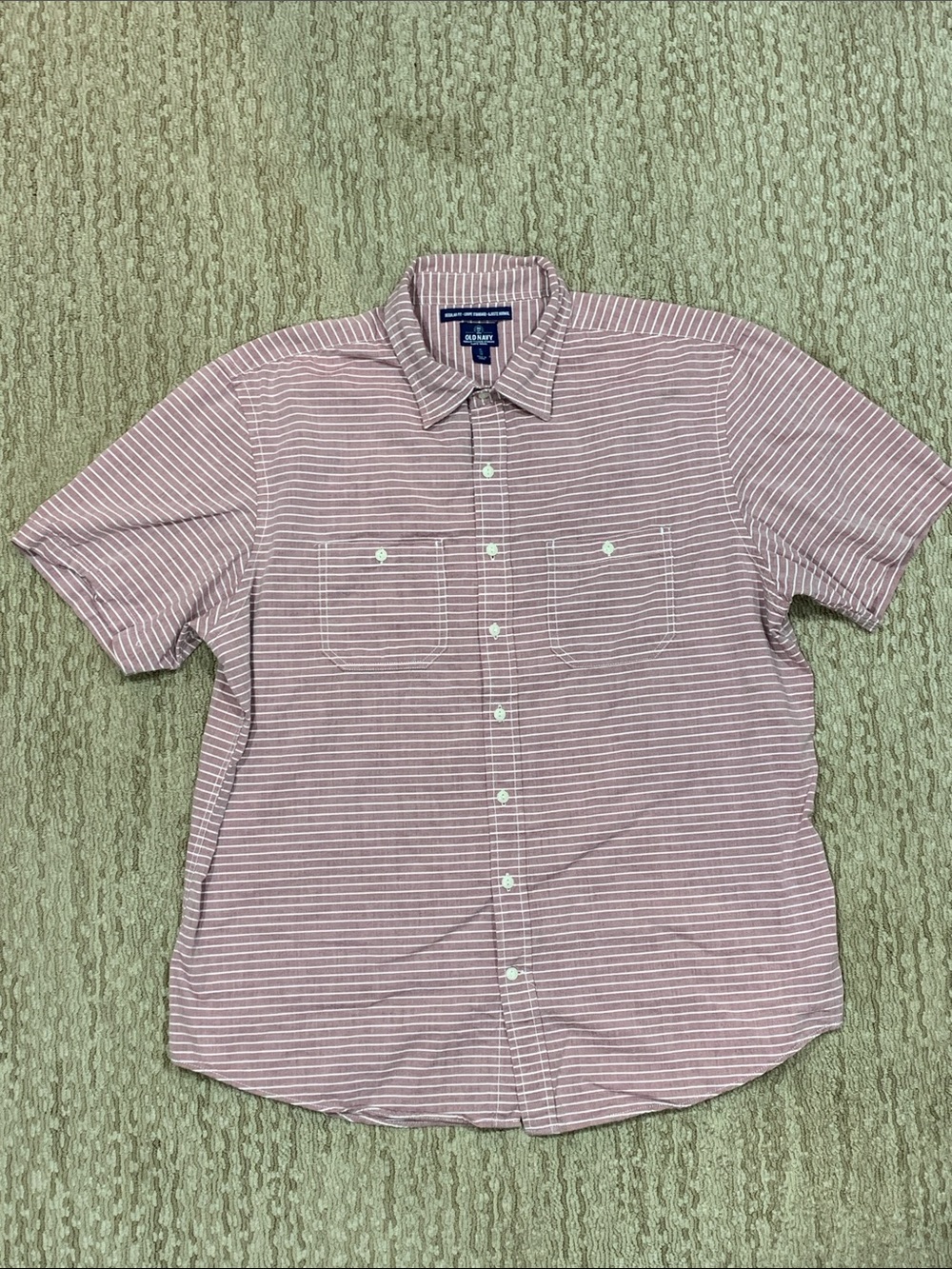 Old Navy Pink and White Striped Short-Sleeve Button Shirt (392)